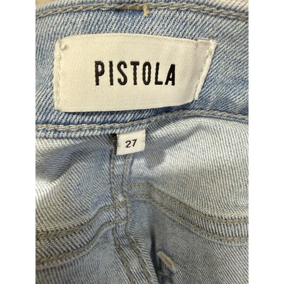 PISTOLA Medium Wash Straight Crop Jeans with Raw Hem, Distressed, Mid Rise 27 - Picture 12 of 14